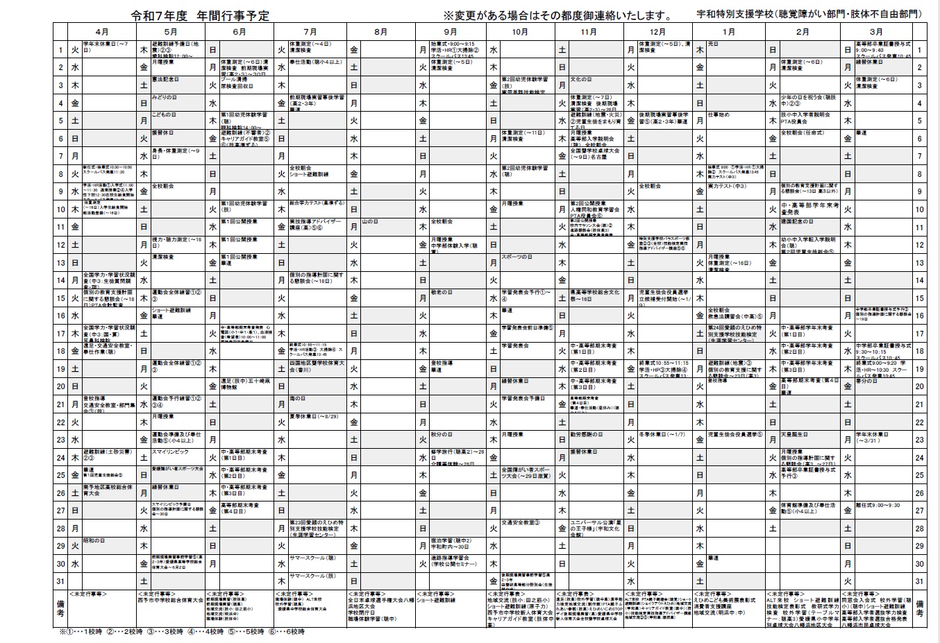 年間予定